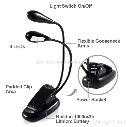 Super Bright Dual Flexible Goosenecks 8 LED Book Reading Clip-on Arm Table Lamp Study Desk Light LED clip desk lamp